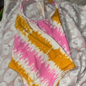 AE Pink and Yellow Tie-Dye Swimsuit